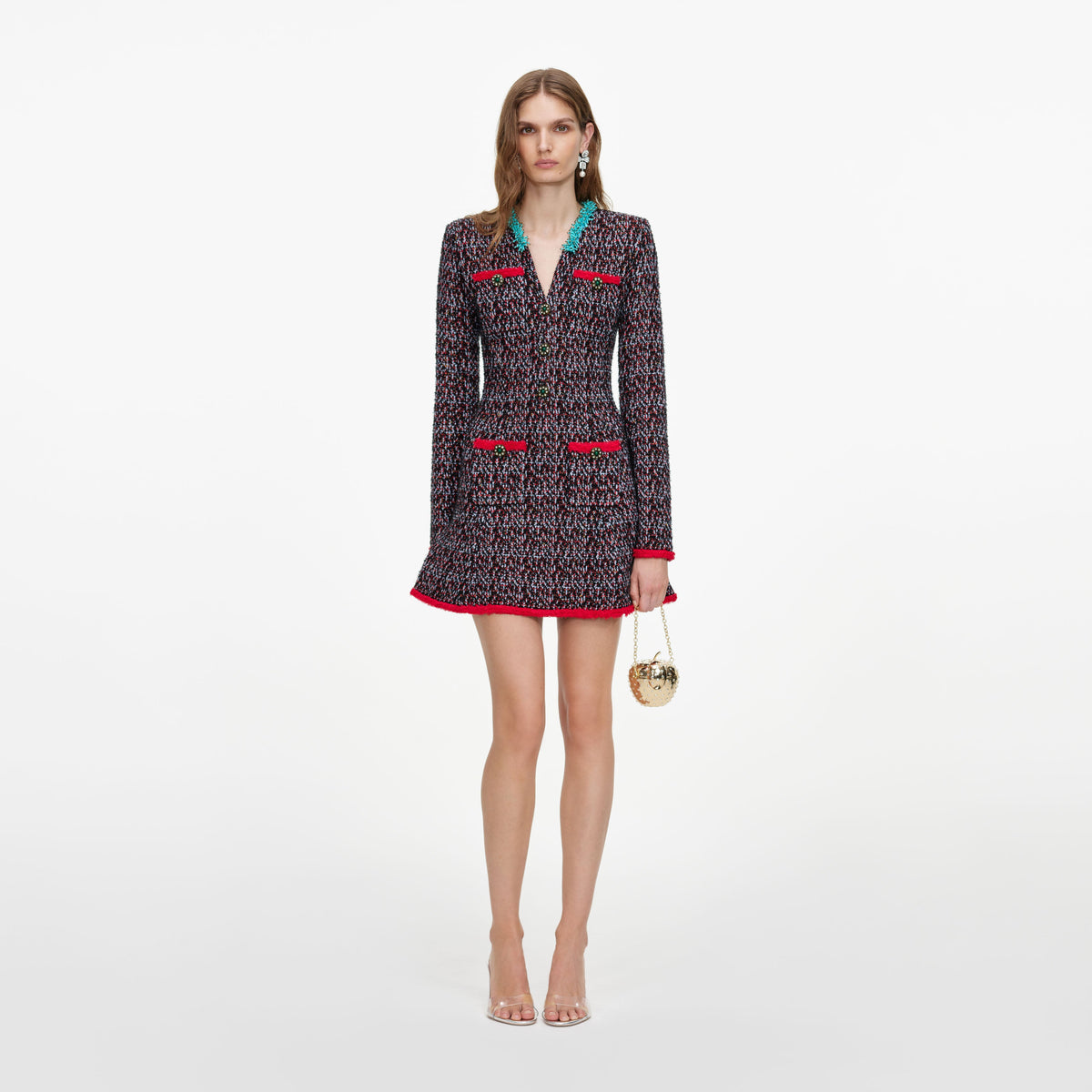 Front view of a woman wearing the Multi Textured Knit Mini Dress