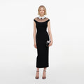 Black Crepe Contrast Collar Midi Dress