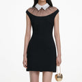 Black Crepe Contrast Collar Mini Dress