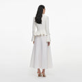 White Textured Knit Chiffon Midi Dress
