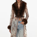 Beige Sequin Embellished Fur Maxi Dress