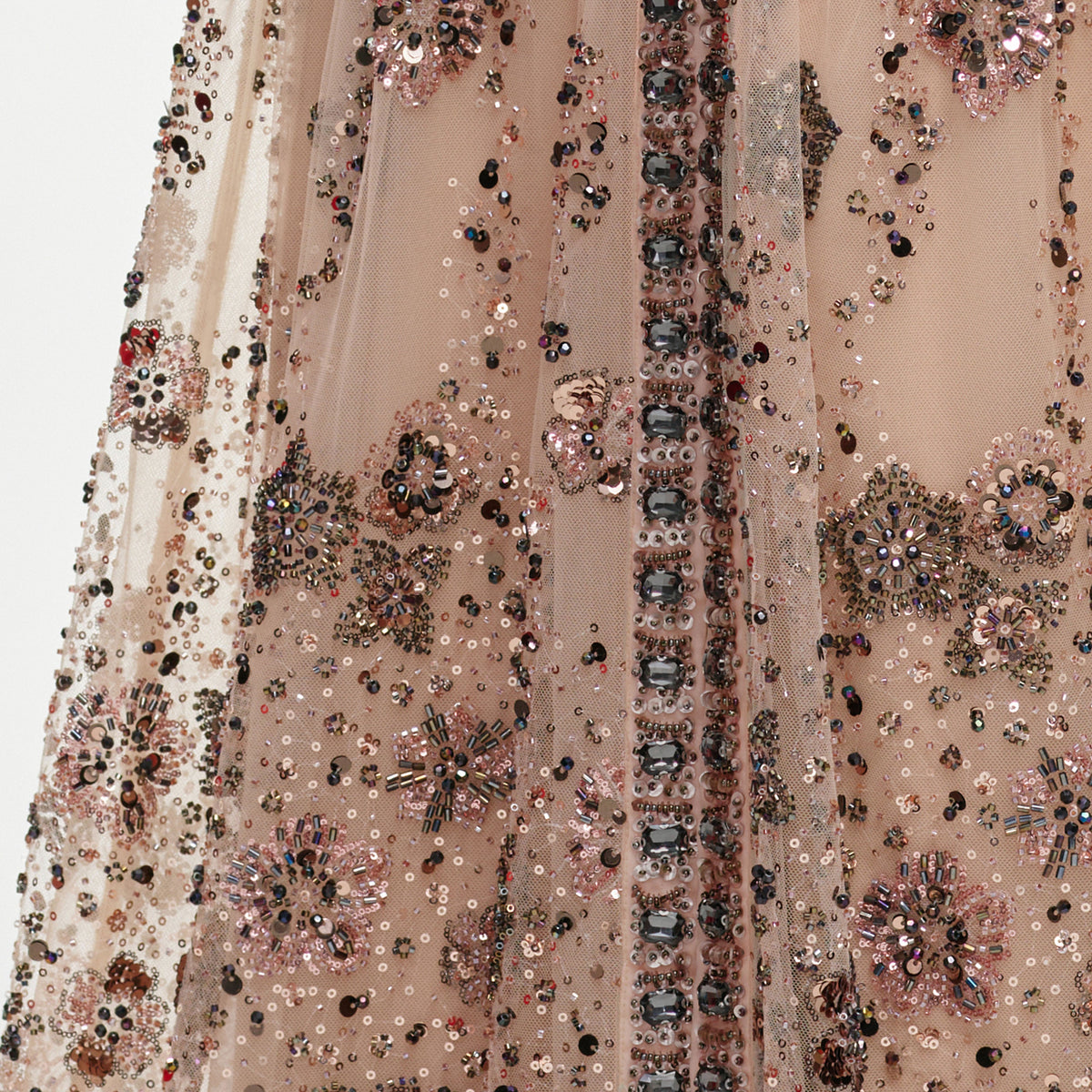 Beige Sequin Embellished Fur Maxi Dress