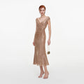 Gold Rhinestone Off Shoulder Midi Dress