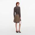 Brown Twill Lace Pleated Midi Skirt