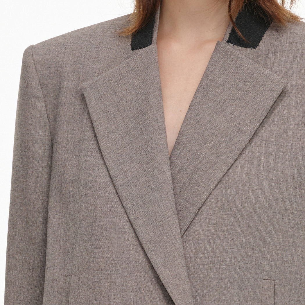 A close up of the fabric for the Brown Twill Double Breasted Jacket