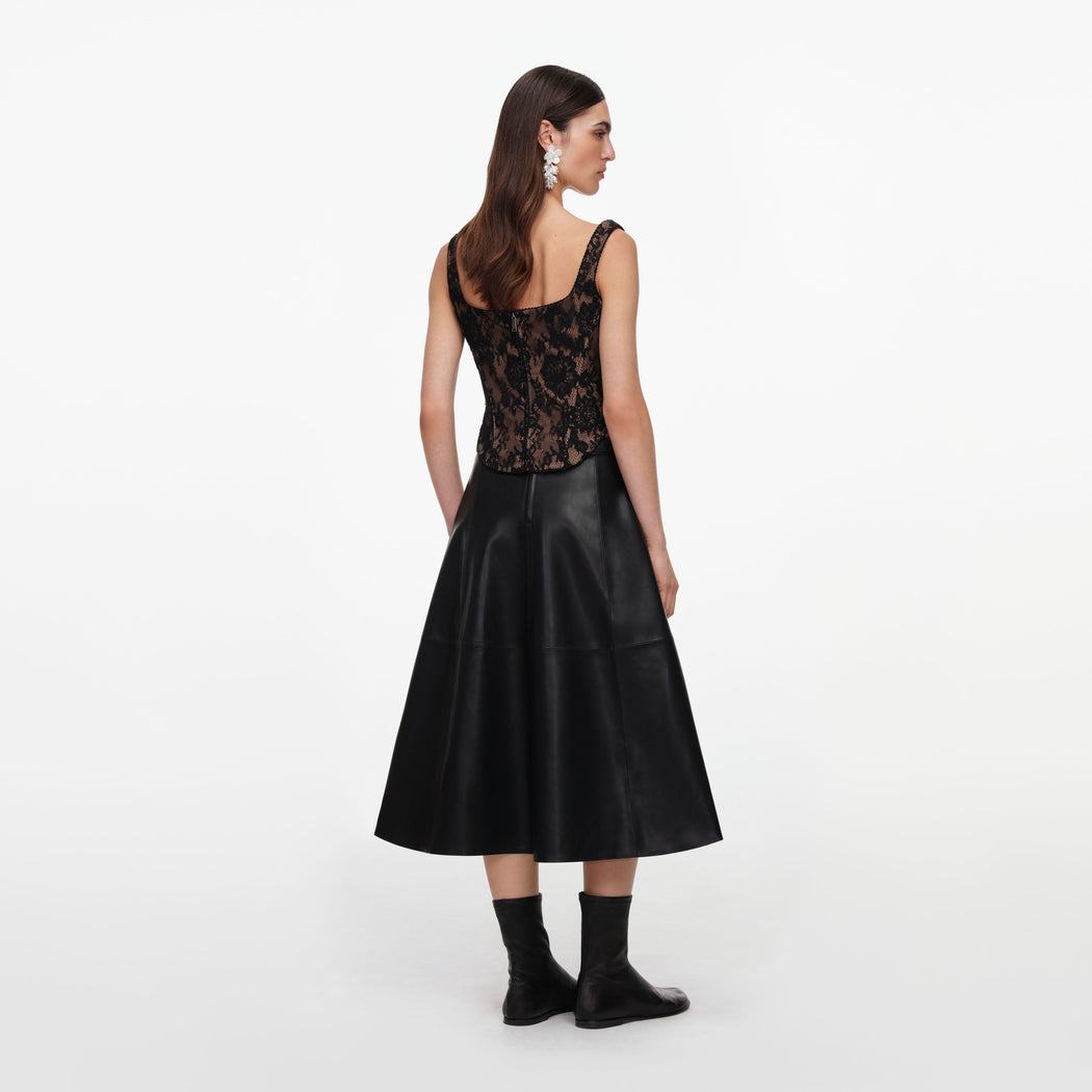 Black Faux Leather Midi Skirt