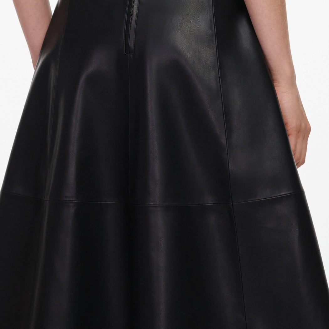 Black Faux Leather Midi Skirt