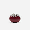Red Leather Crystal Flower Oval Clutch Bag