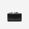 Black Croc Leather Crystal Flower Clutch Bag