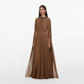 Brown Georgette Cape Maxi Dress