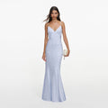 Blue Satin Lace Cape Maxi Dress