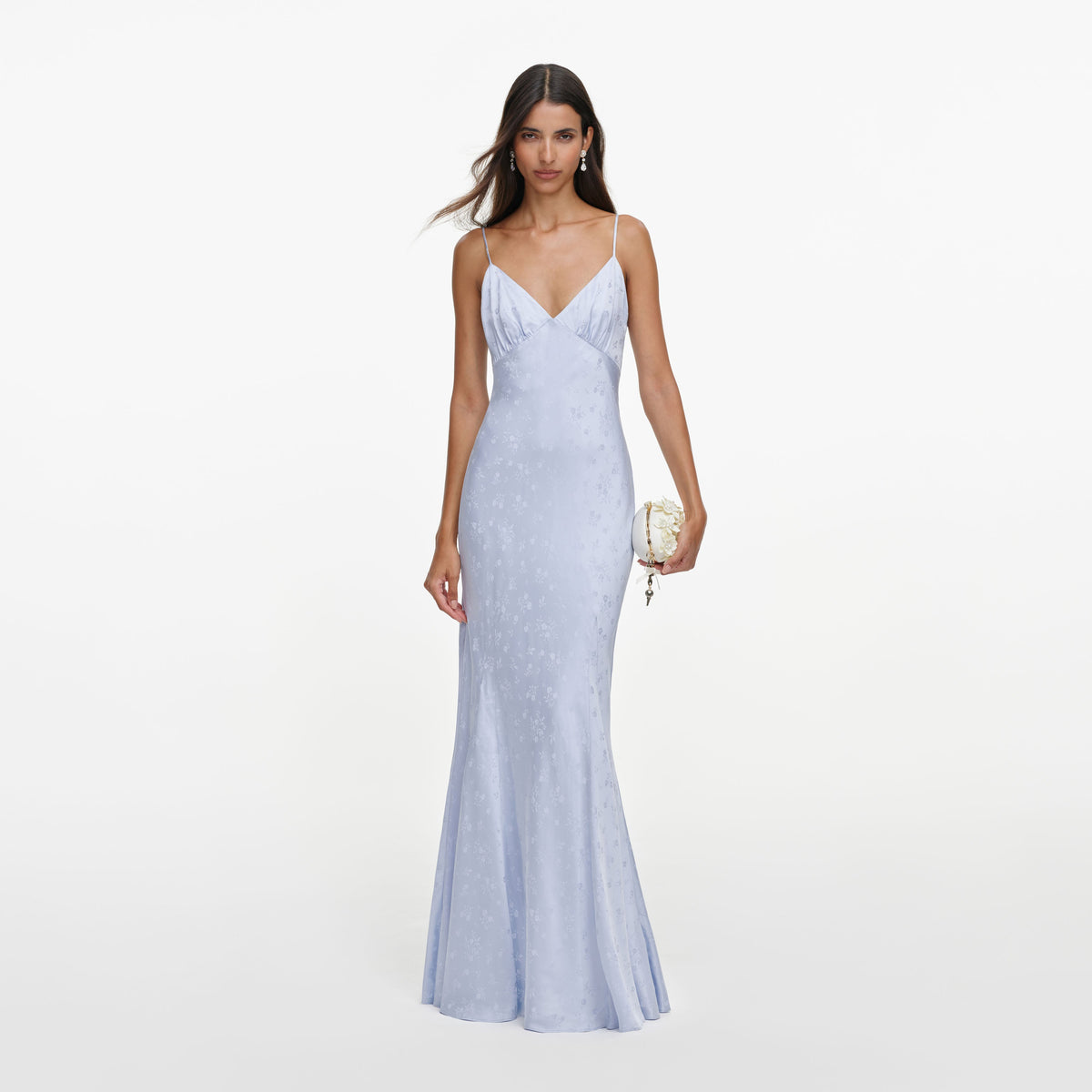 Blue Satin Lace Cape Maxi Dress