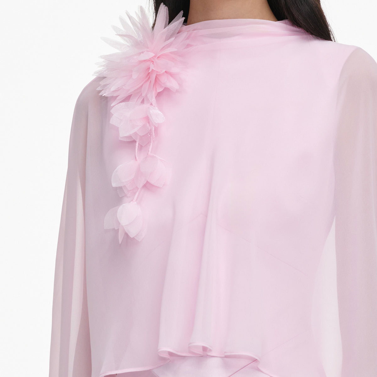 Pink Satin Jersey Cape Maxi Dress