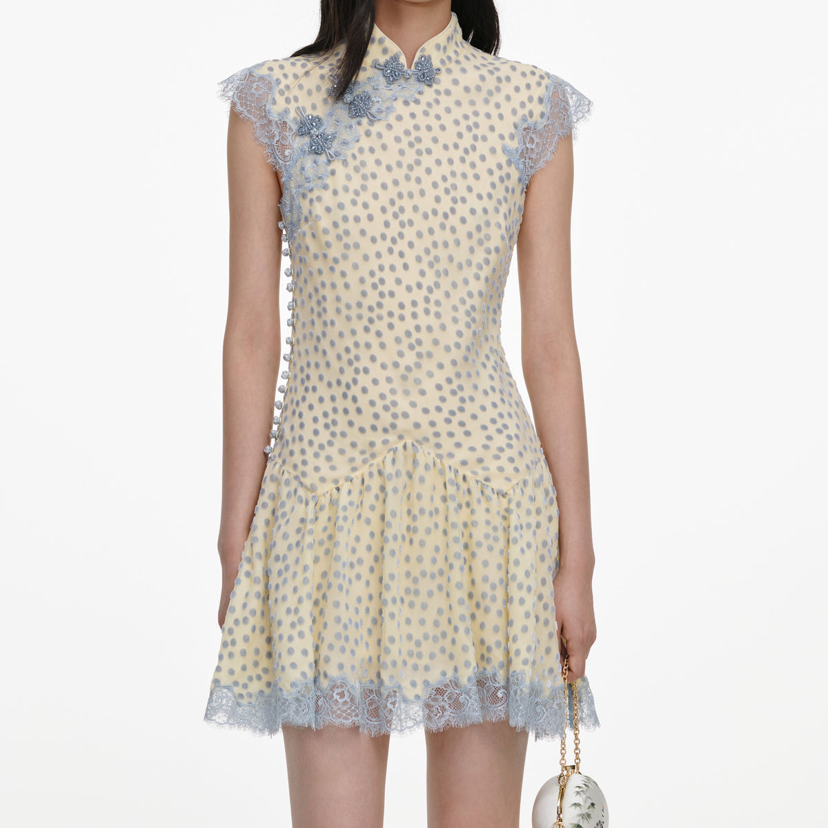 Yellow Devore Polka Dot Mini Dress