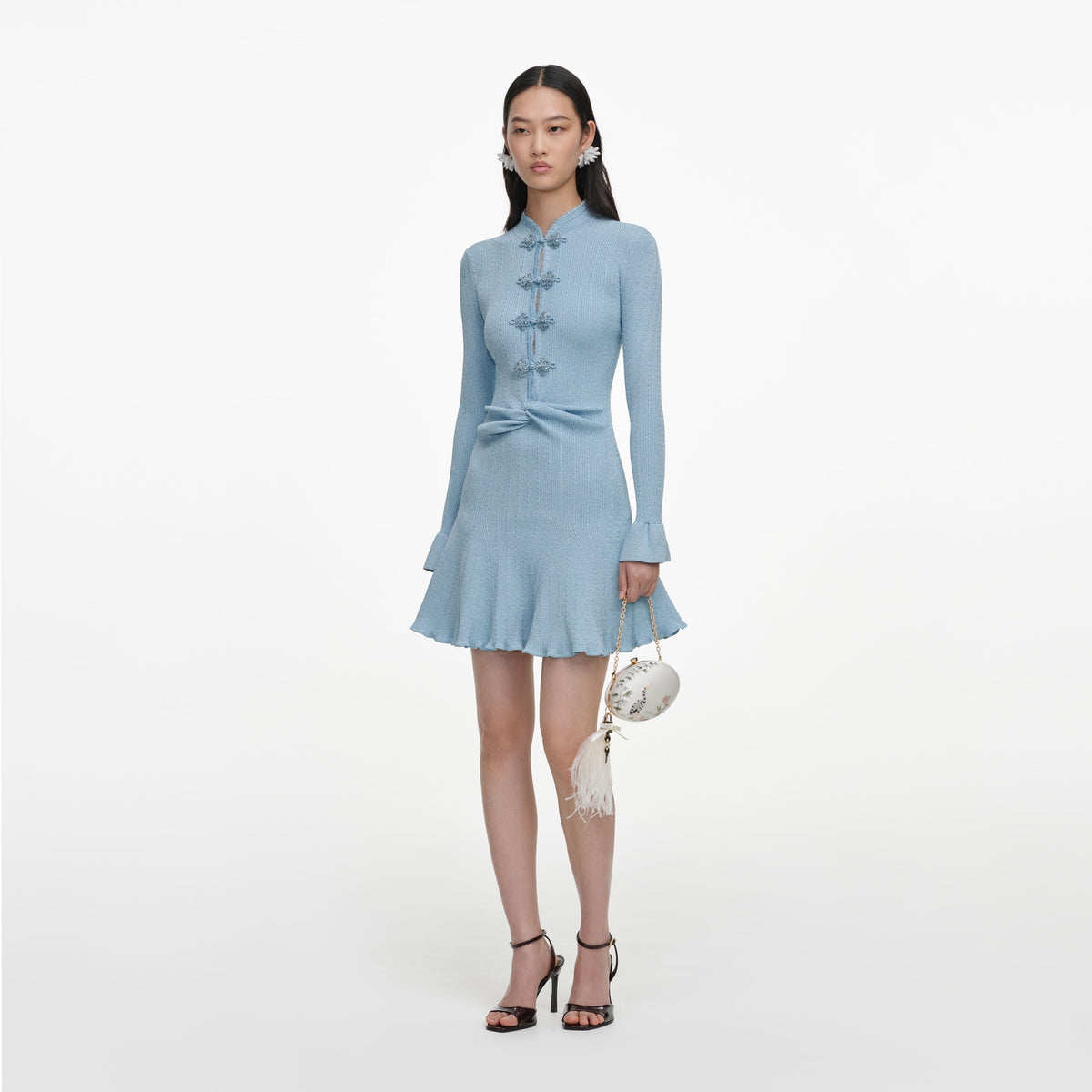 Blue Metallic Knit Mini Dress