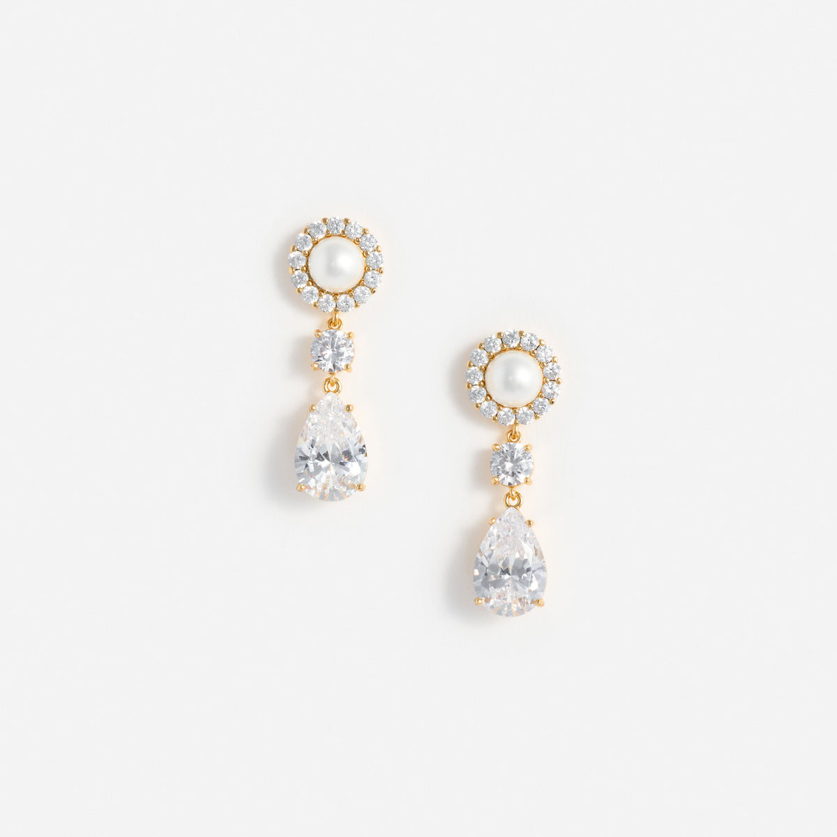 Gold Pearl Tiered Crystal Earrings