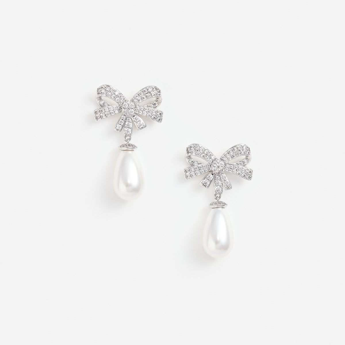 Silver Crystal Bow Earrings
