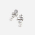 Silver Crystal Bow Pearl Tiered Earrings