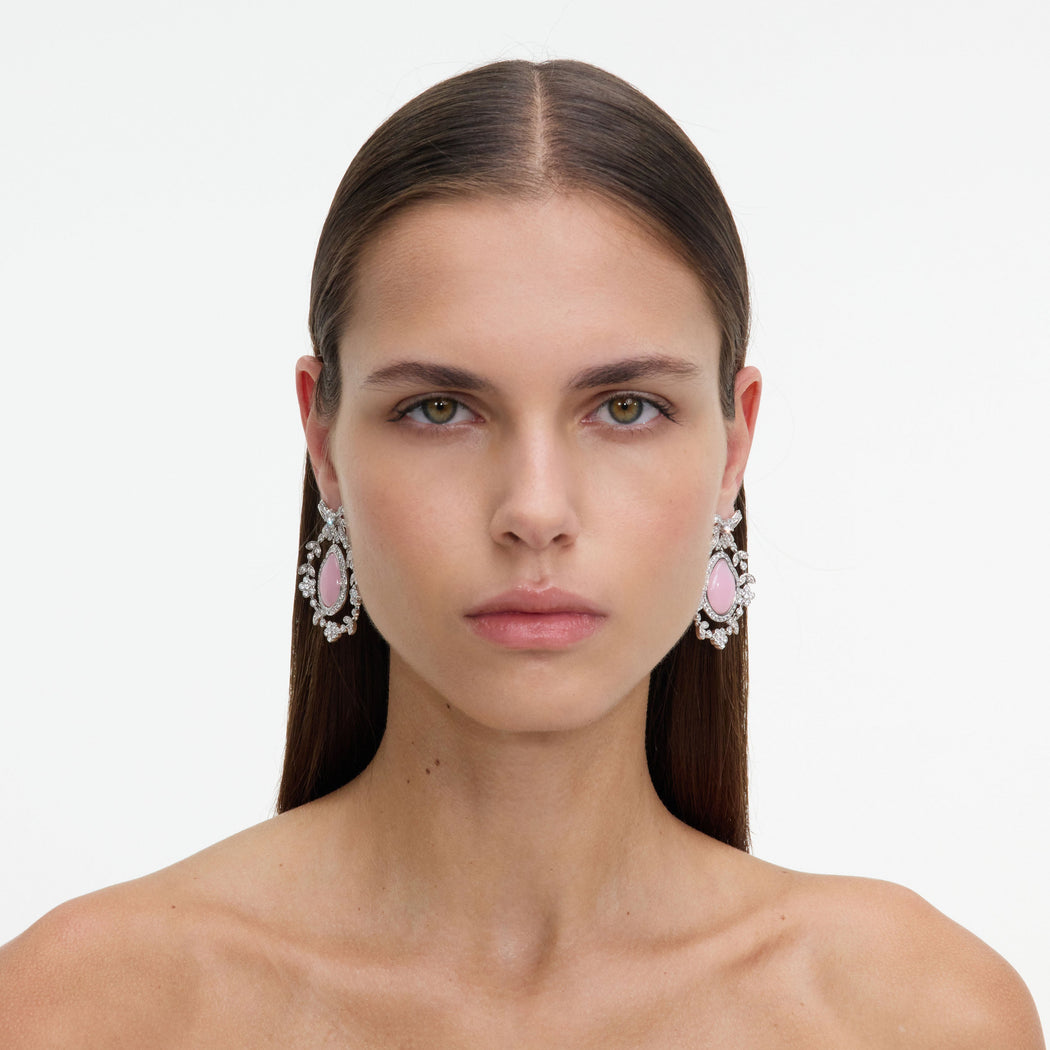 Small Pink Crystal Bow Droplet Earrings