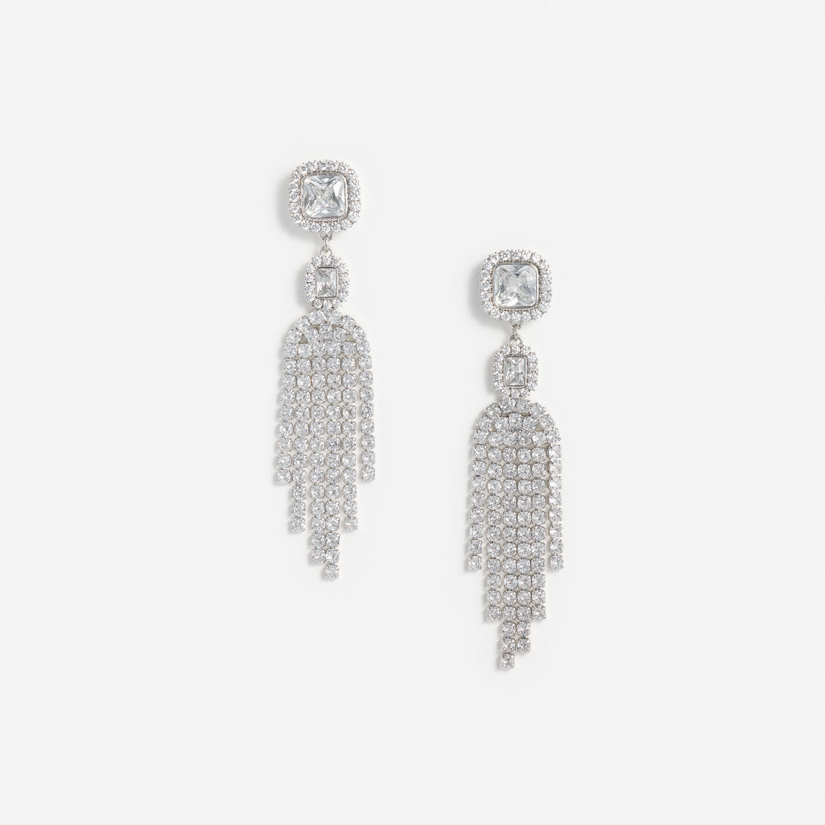 Silver Crystal Multi Droplet Earrings