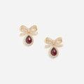 Gold Crystal Bow Ruby Earrings