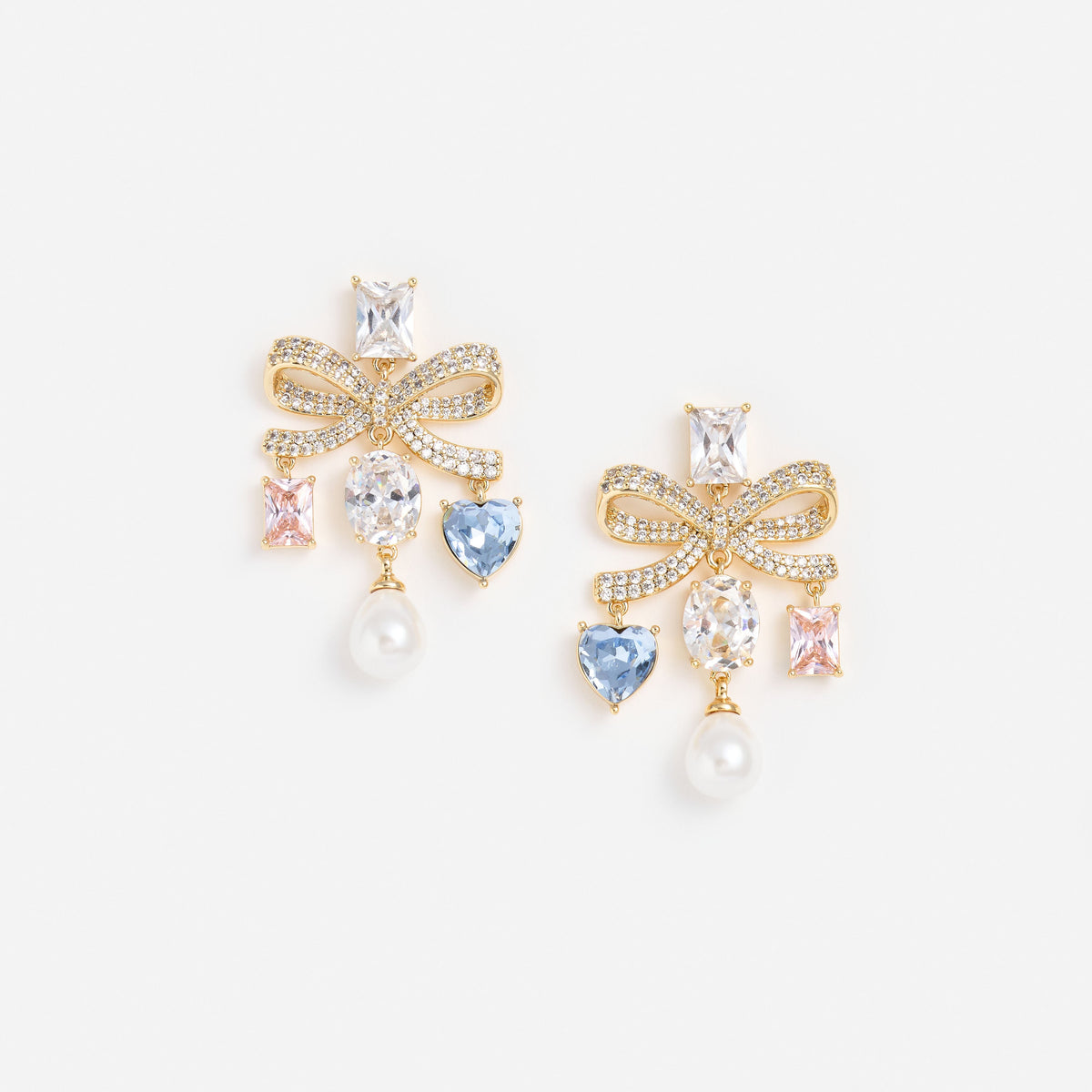 Gold Multi Crystal Bow Droplet Earrings