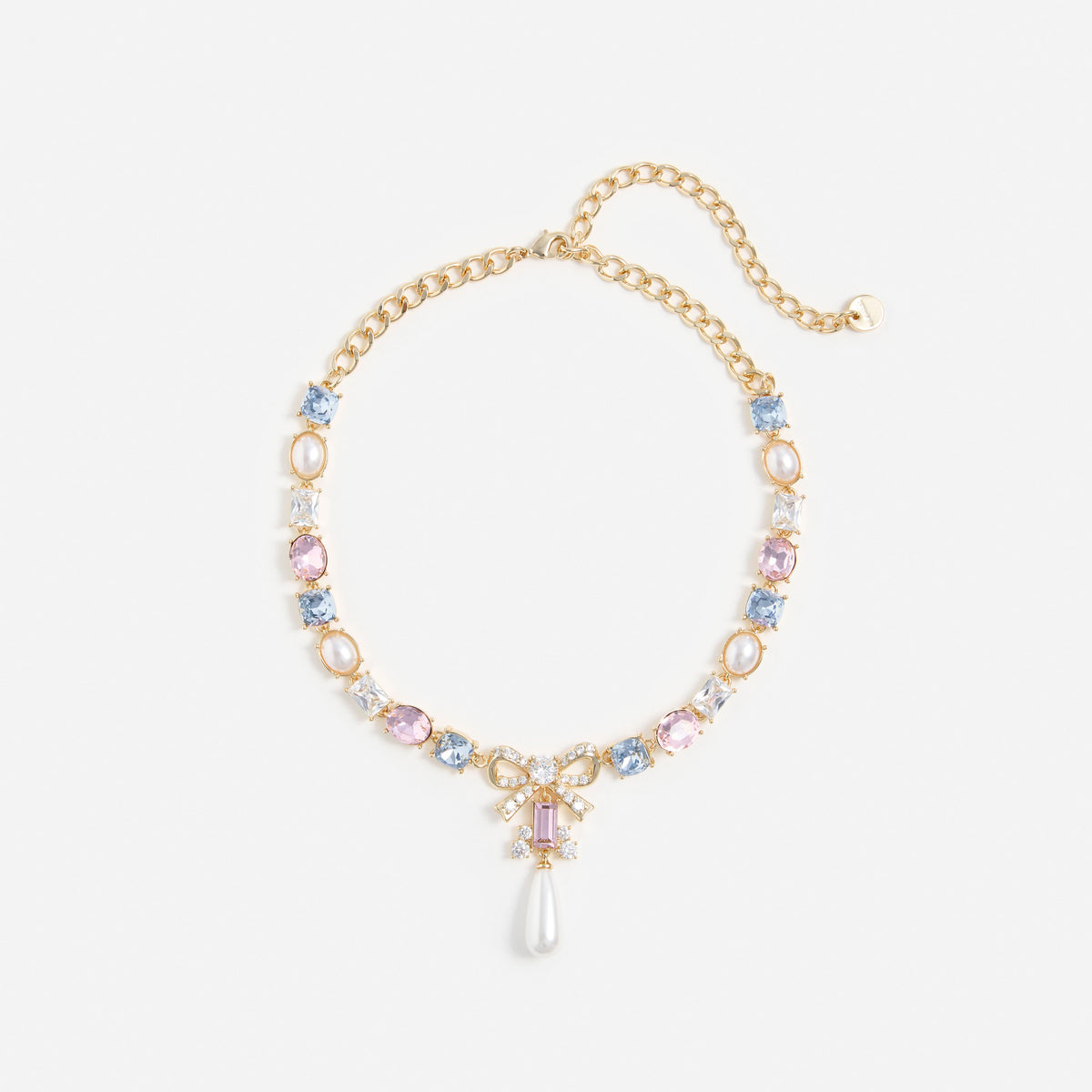 Gold Multi Crystal Bow Droplet Necklace