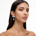 Silver Crystal Bow Blue Pearl Droplet Earrings