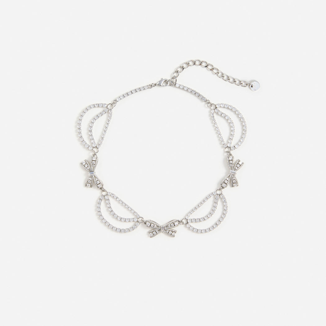 Pearl Crystal Bow Tiered Necklace