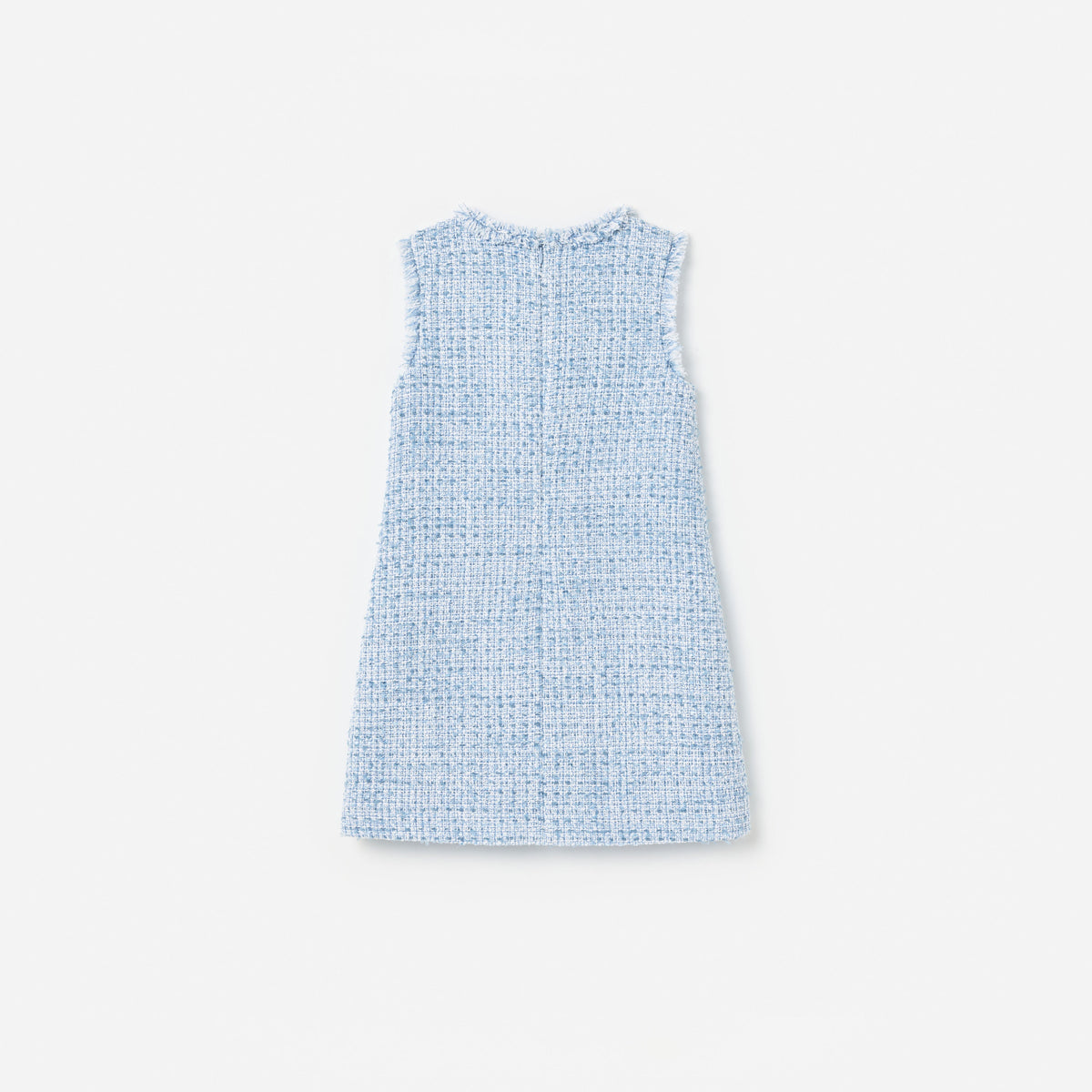 Blue Textured Boucle Sleeveless Dress
