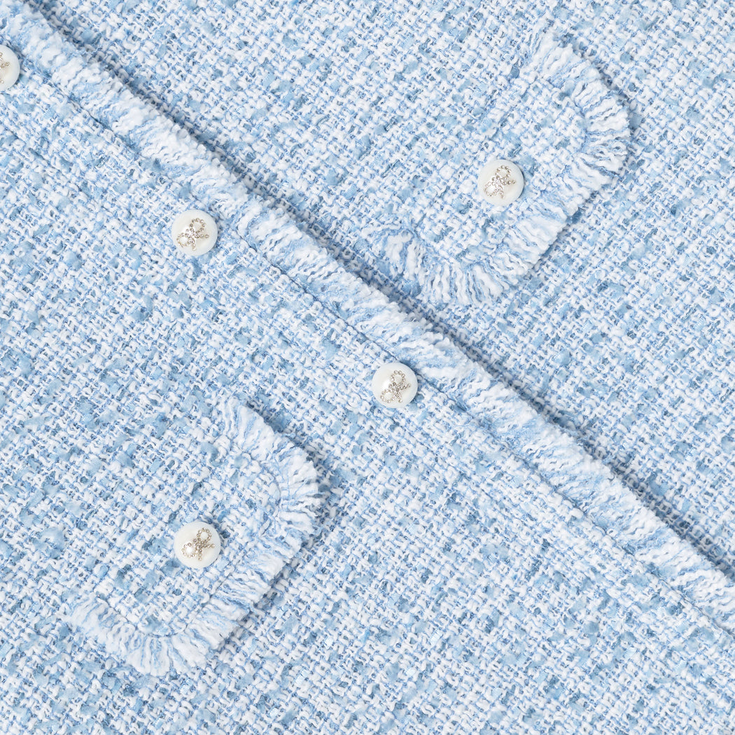 Detail Shot of the Blue Textured Boucle Sleeveless Dress