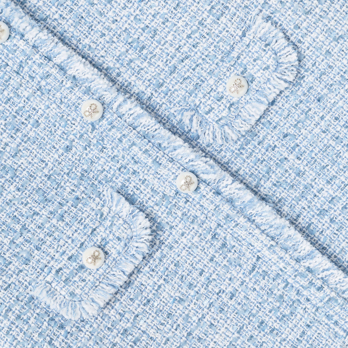 Detail Shot of the Blue Textured Boucle Sleeveless Dress
