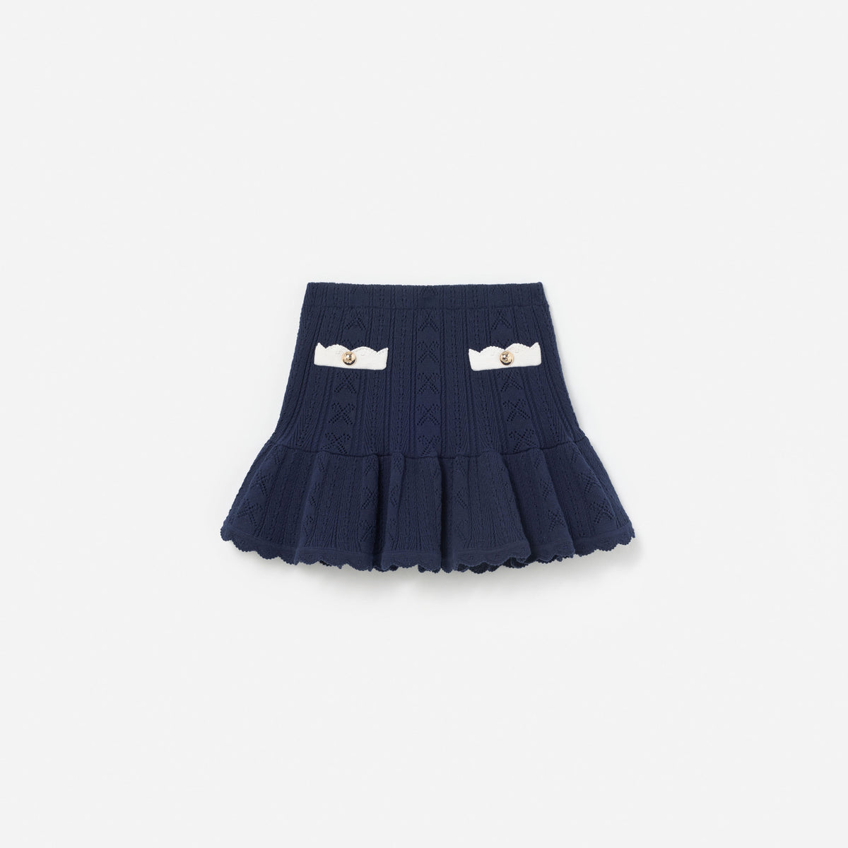 Navy Pointelle Knit Skirt