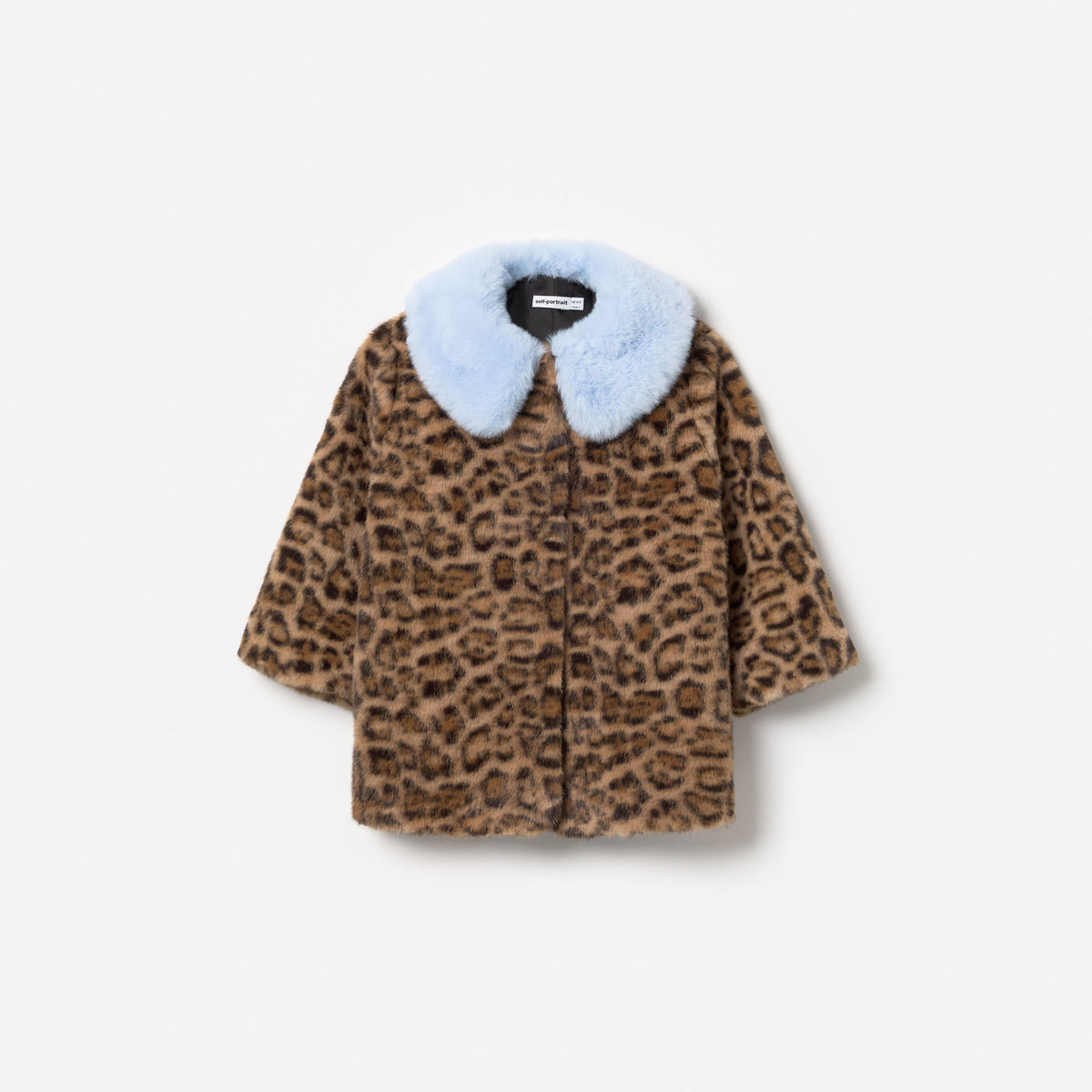 Front view of a girl wearing the Brown Printed Contrast Collar Fur Coat