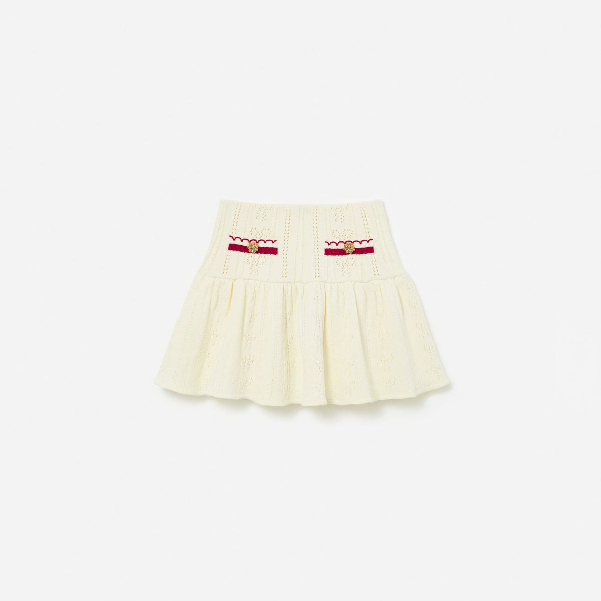 Cream Pointelle Knit Stripe Skirt