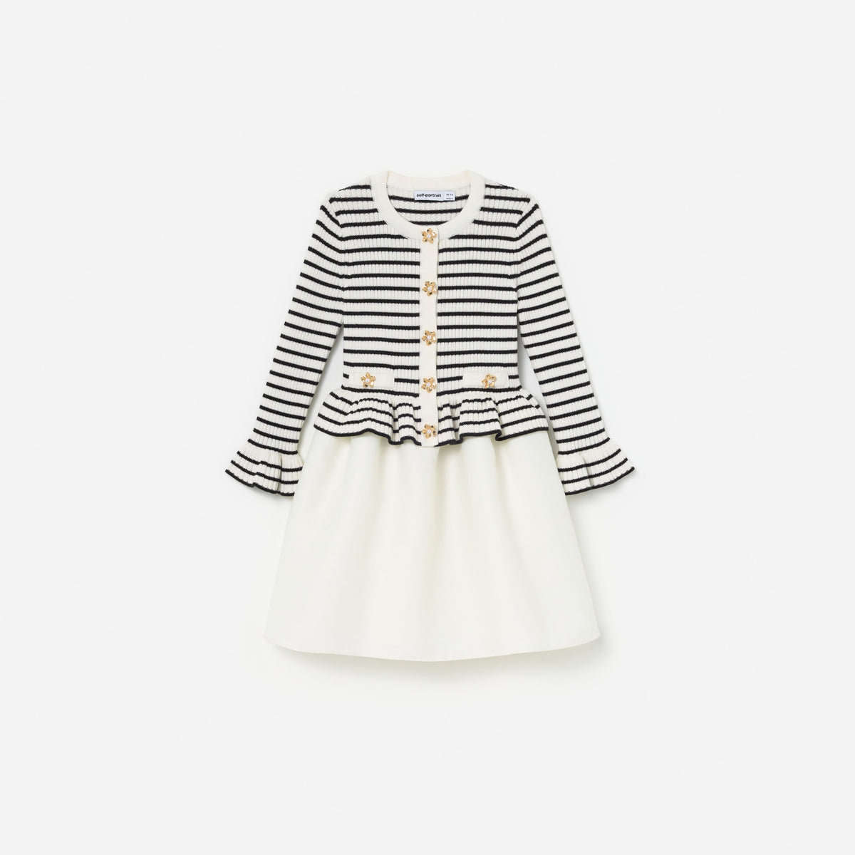 Cream Striped Ribbed Knit Mini Dress