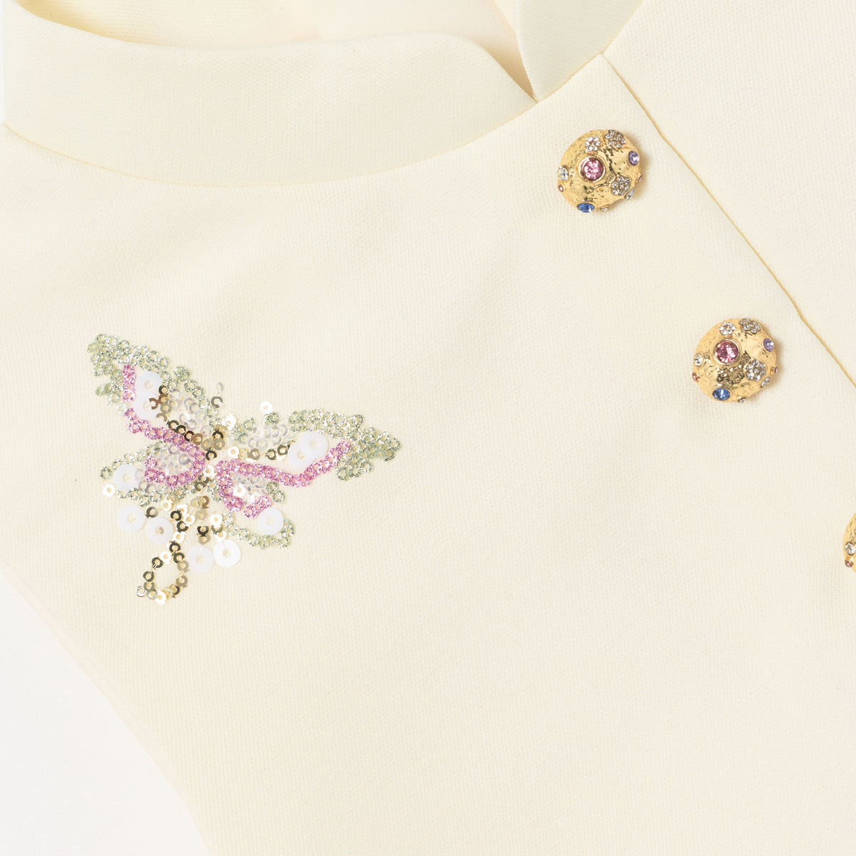 Detail Shot of the Cream Floral Jacquard Sleeveless Dress