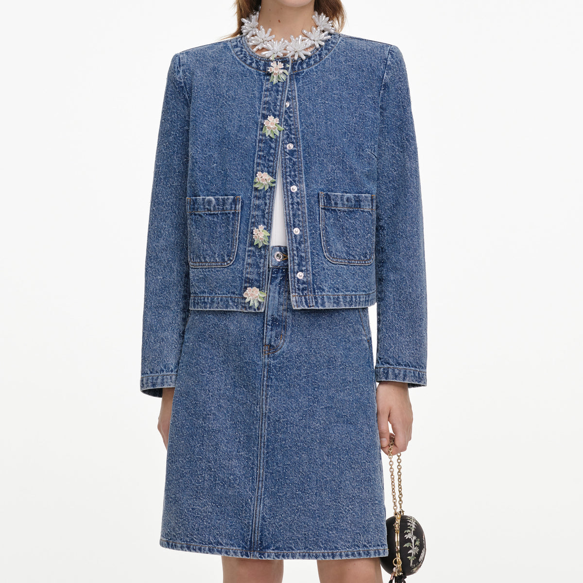 Textured Denim Mini Skirt