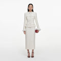 Cream Boucle Flower Midi Dress