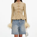 Gold Metallic Feather Knit Top
