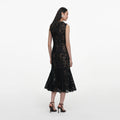 Black Lace Beaded Trim Midi Dress