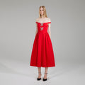 Red Crepe Bow Midi Dress