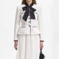 Cream Boucle Pussy Bow Midi Dress