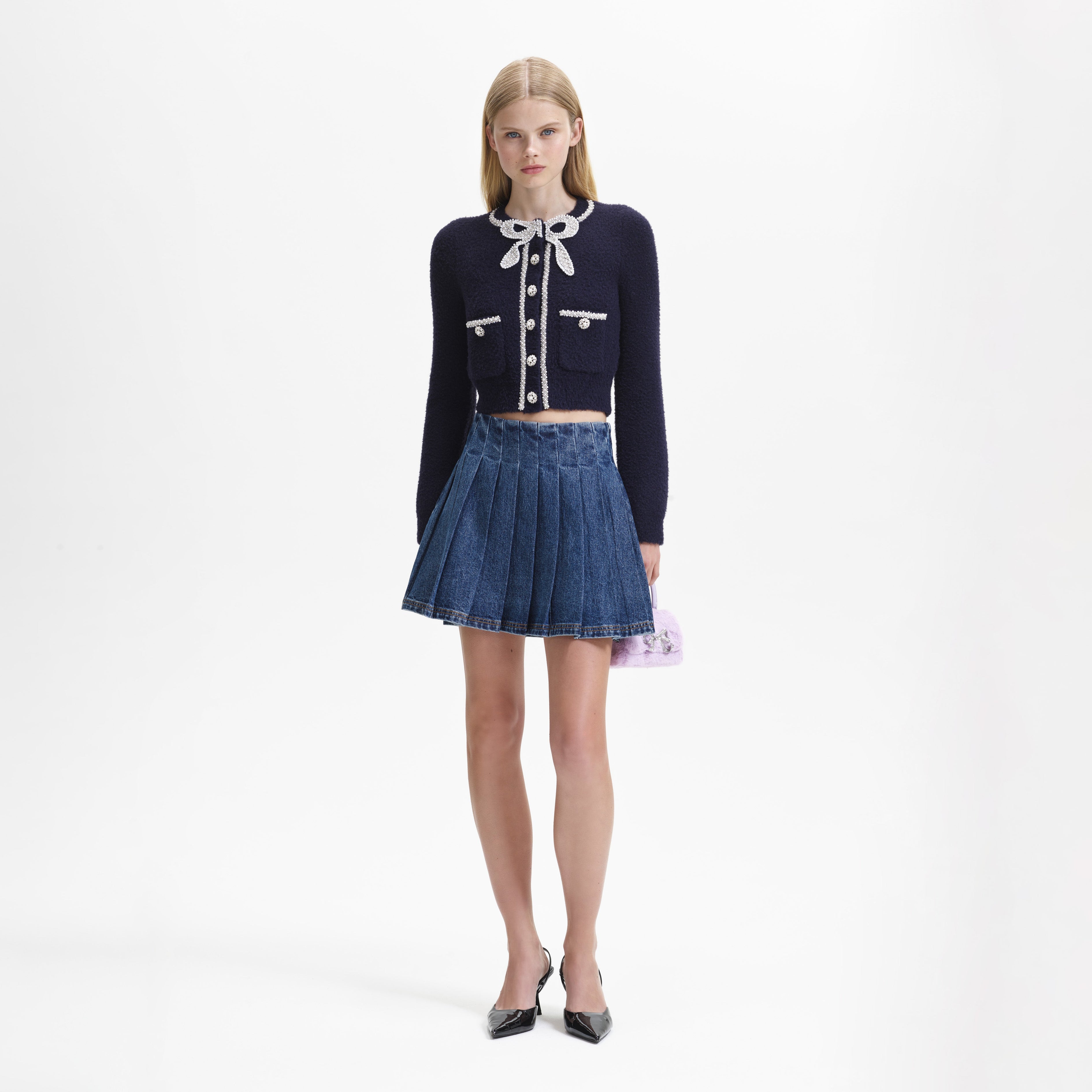 Navy Soft Knit Bow Cardigan