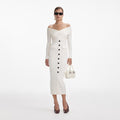 Cream Off Shoulder Knit Midi Dress