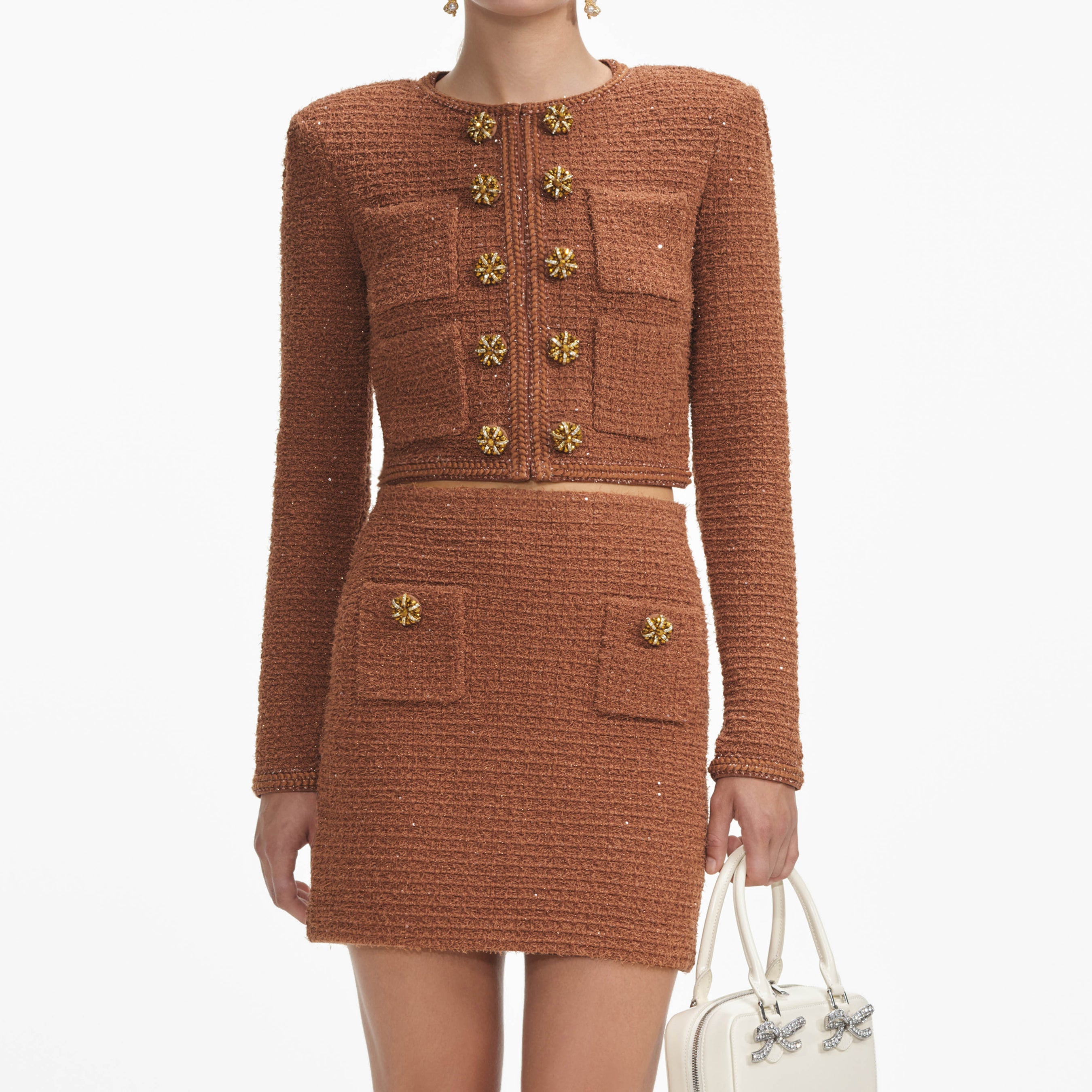 Brown Textured Knit Mini Skirt