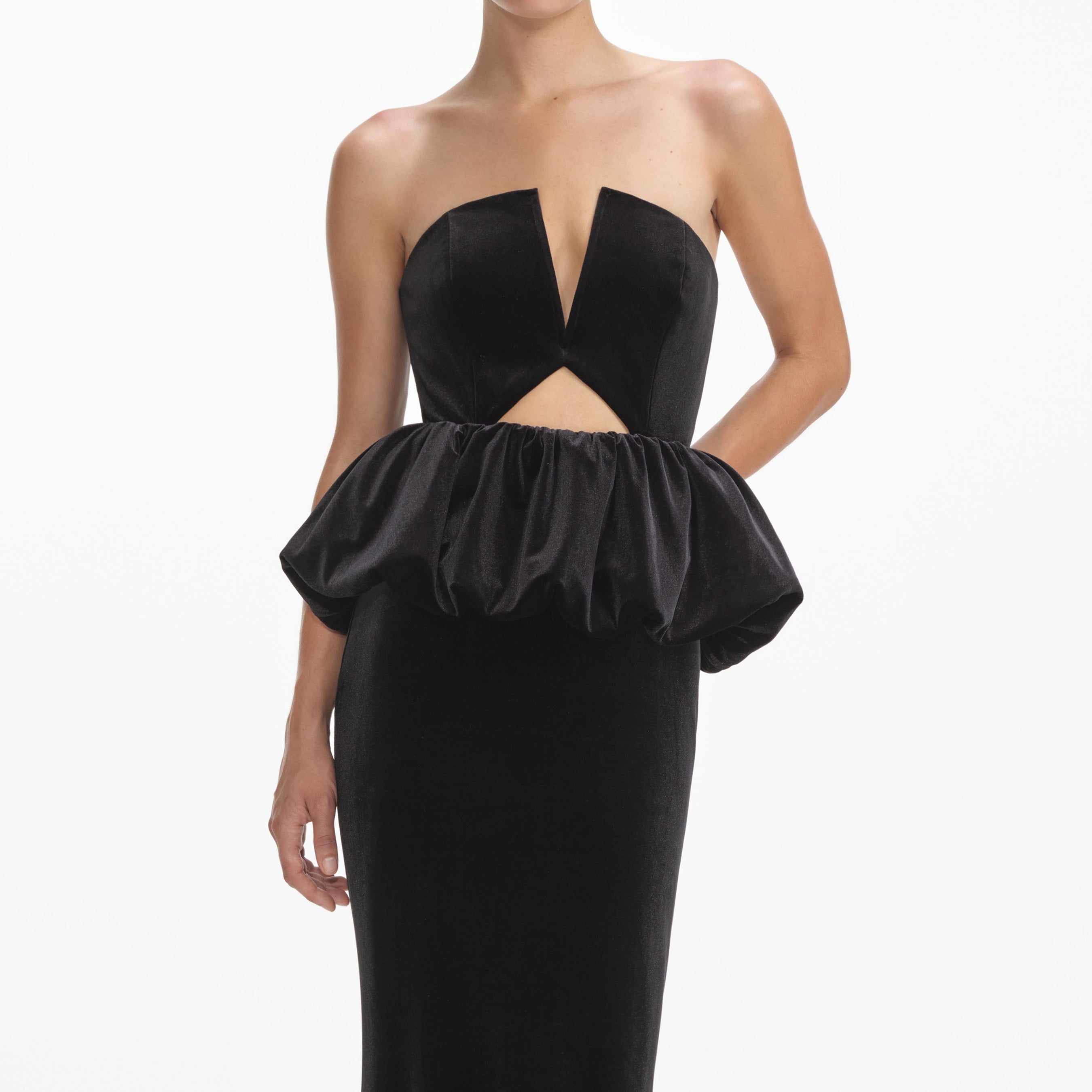 Black Velvet Peplum Maxi Dress