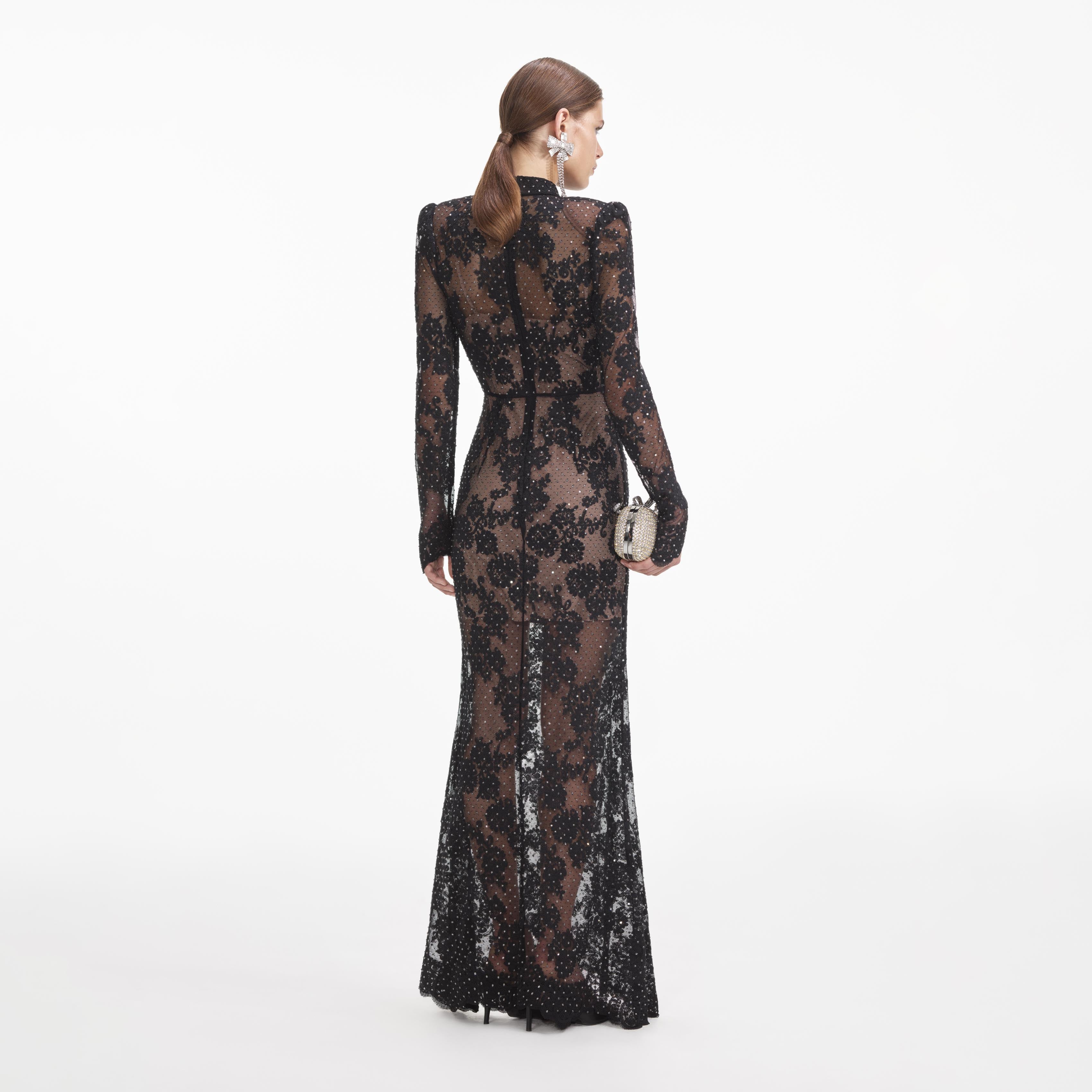 Black Rhinestone Lace Maxi Dress self portrait EU