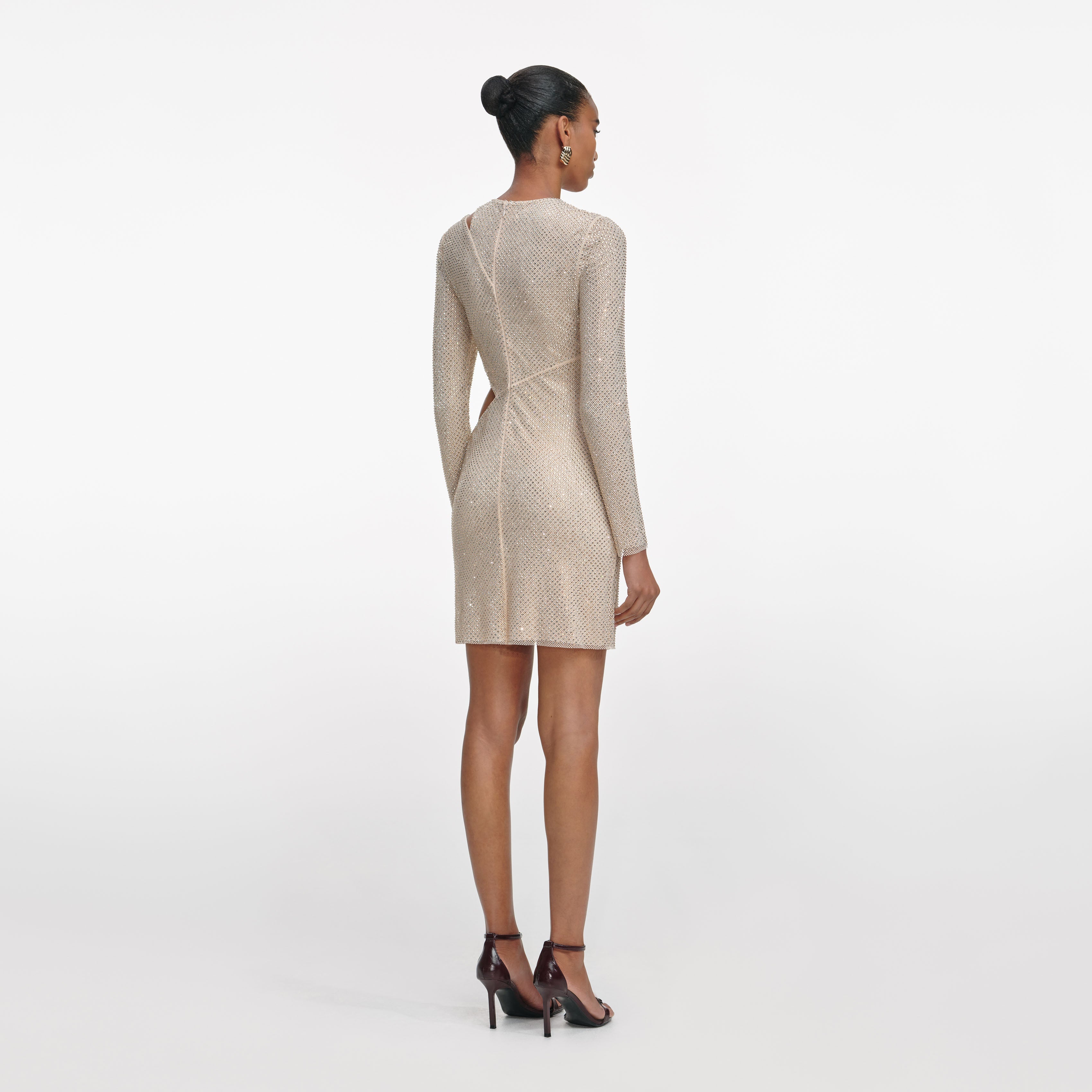 Champagne Rhinestone Lace Trim Mini Dress