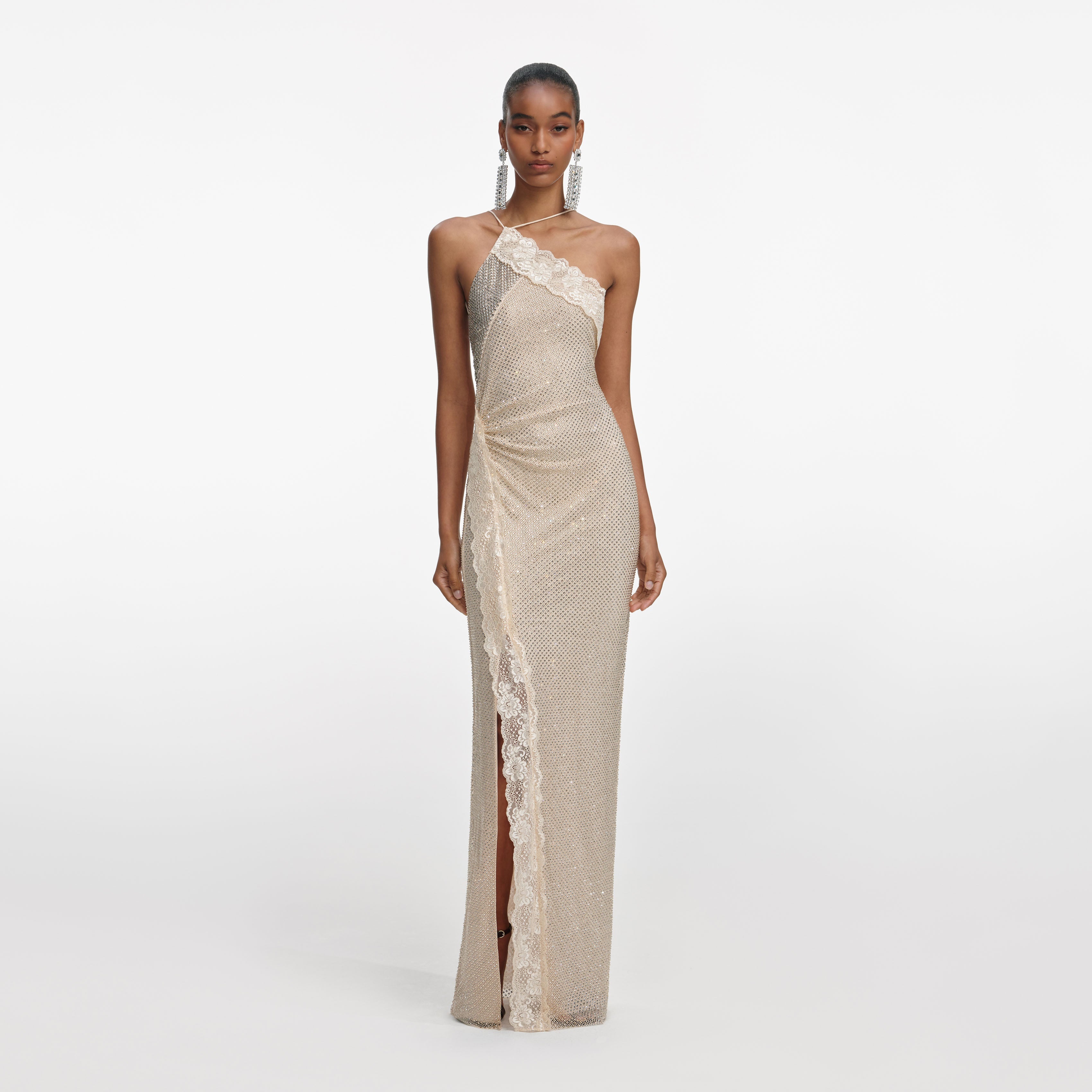 Silver Rhinestone Drape Maxi Dress – self-portrait-EU